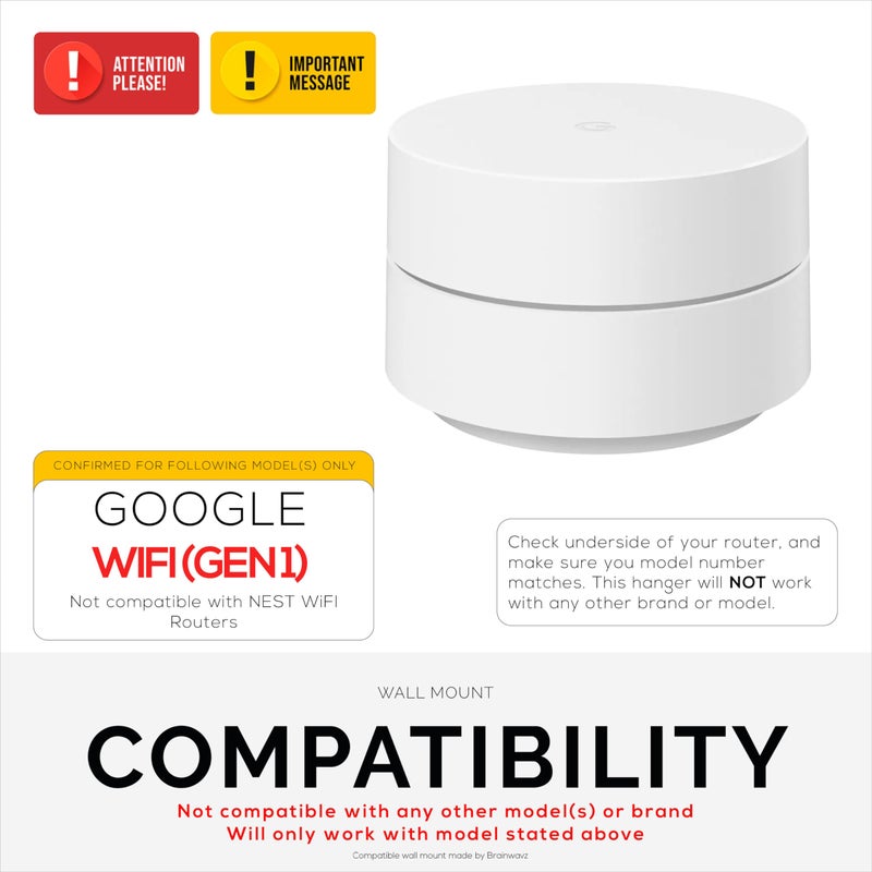 BRAINWAVZ Screwless Wall & Ceiling Mount for Google WiFi Home Mesh System Holder, No Tools Required, Easy to Install, No Mess, No Drilling, Strong VHB Adheasive Mount, White - Image 2
